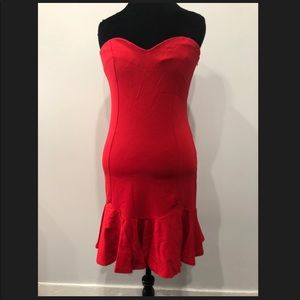 Red strapless dress